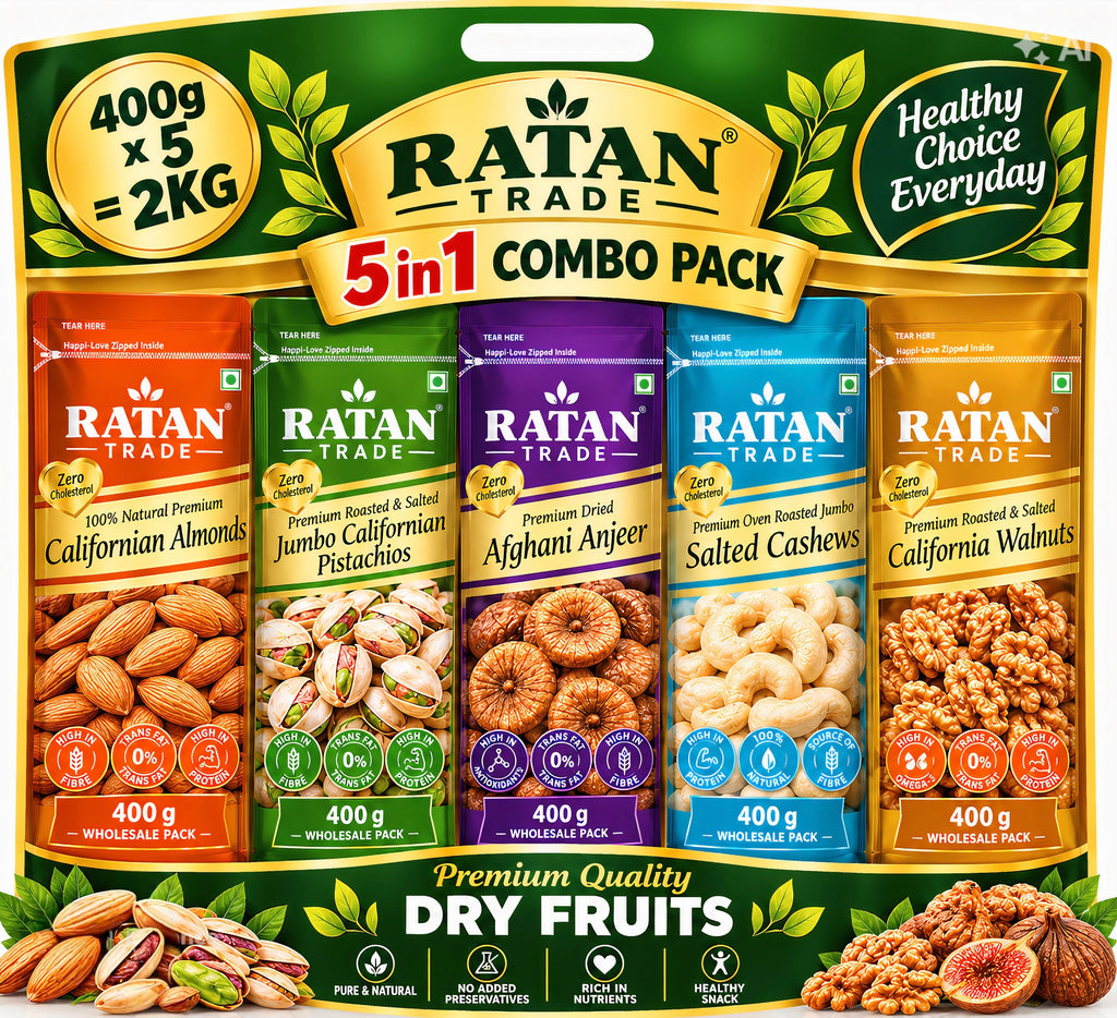 RATAN TRADE INDIA Premium 5-in-1 Dry Fruits Combo Pack 2kg | Almonds, Pistachios, Anjeer, Cashews & Walnuts