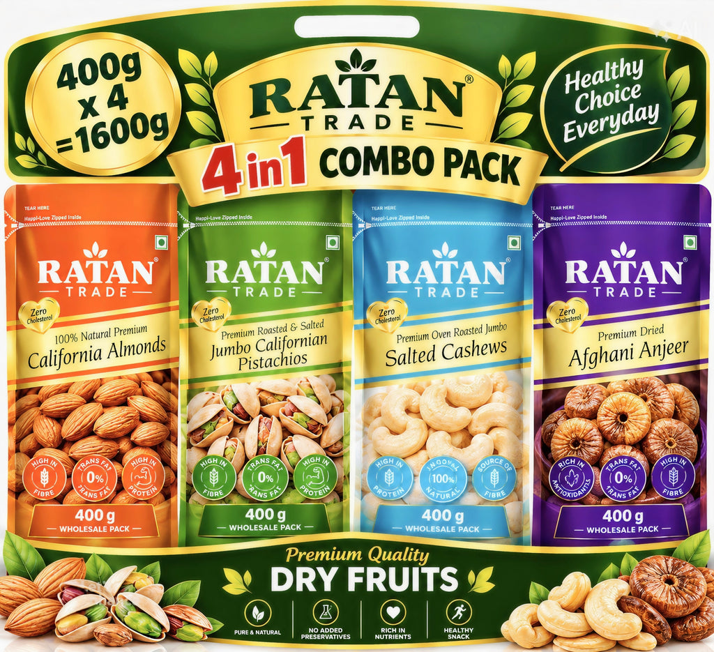 RATAN TRADE INDIA Premium 4-in-1 Dry Fruits Combo Pack 1600g | Almonds, Pistachios, Cashews & Walnuts