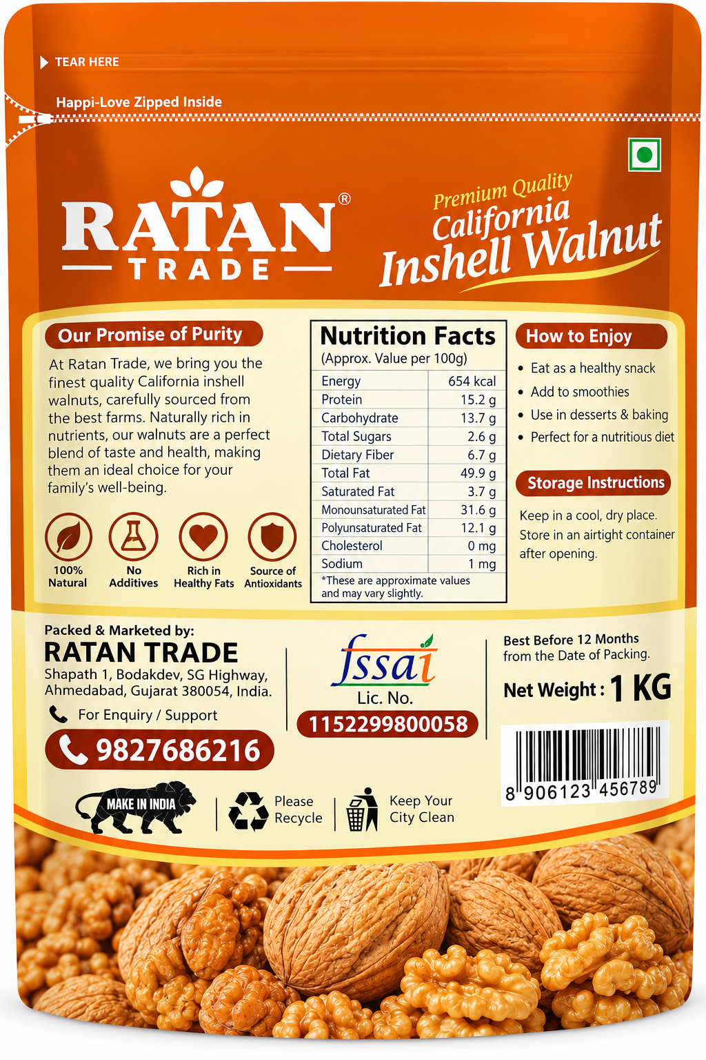 RATAN TRADE INDIA Premium Afghani Anjeer 1kg + Walnut 1kg Combo Pack | 2kg Premium Dry Fruits