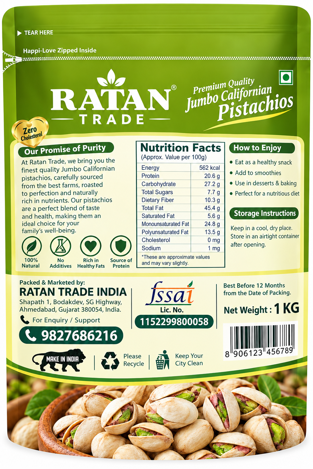RATAN TRADE INDIA Premium California Almonds 1kg + Pistachios 1kg Combo Pack | 2kg Dry Fruits Combo