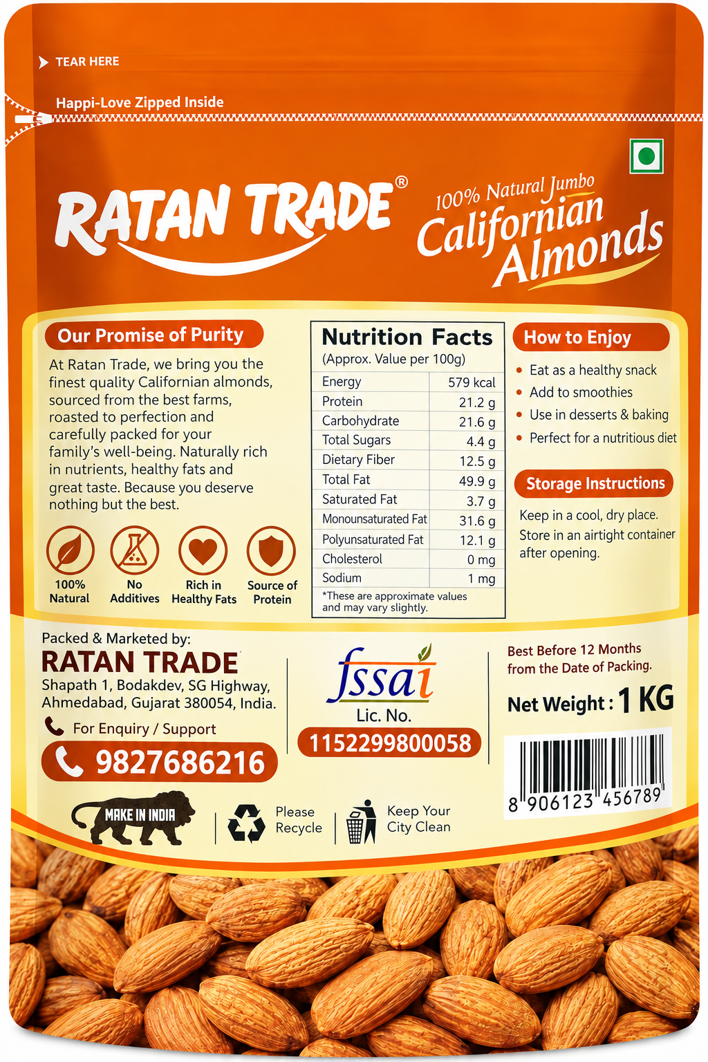 RATAN TRADE Premium Cashew & Almond Combo Pack - 1kg + 1kg | Wholesale Pack