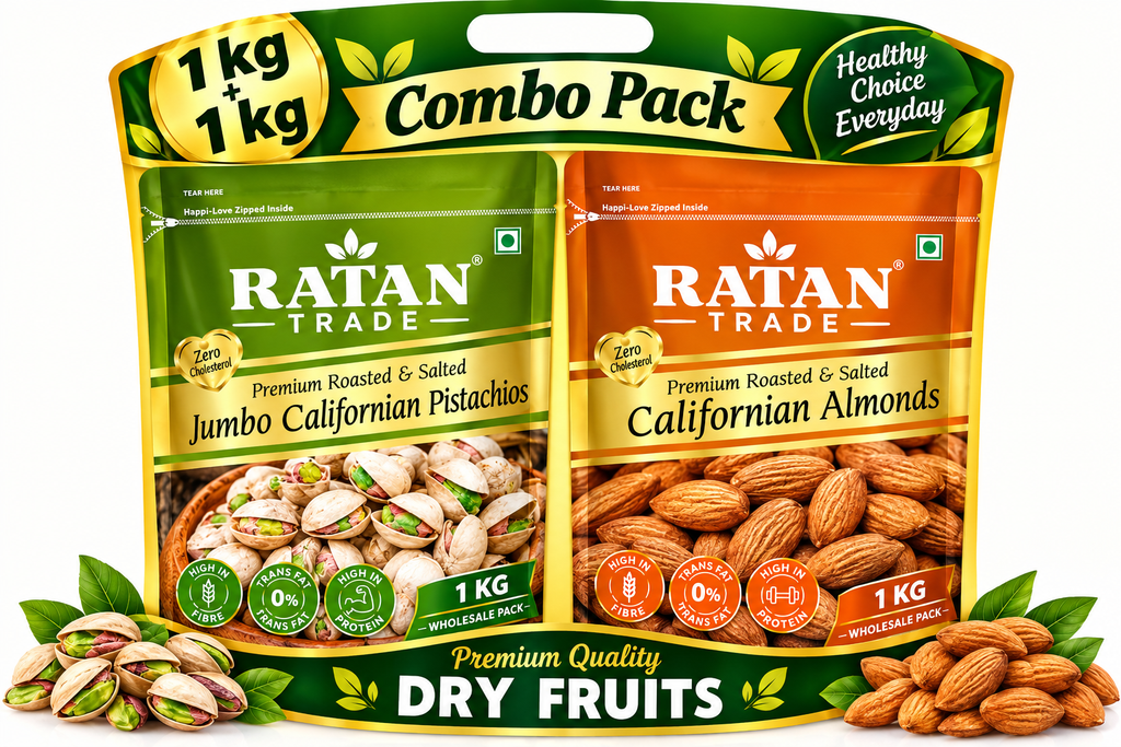 RATAN TRADE INDIA Premium California Almonds 1kg + Pistachios 1kg Combo Pack | 2kg Dry Fruits Combo